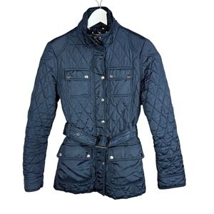 Banana Republic Quilted Jacket Women S Navy Polyester Belted Polka Dot